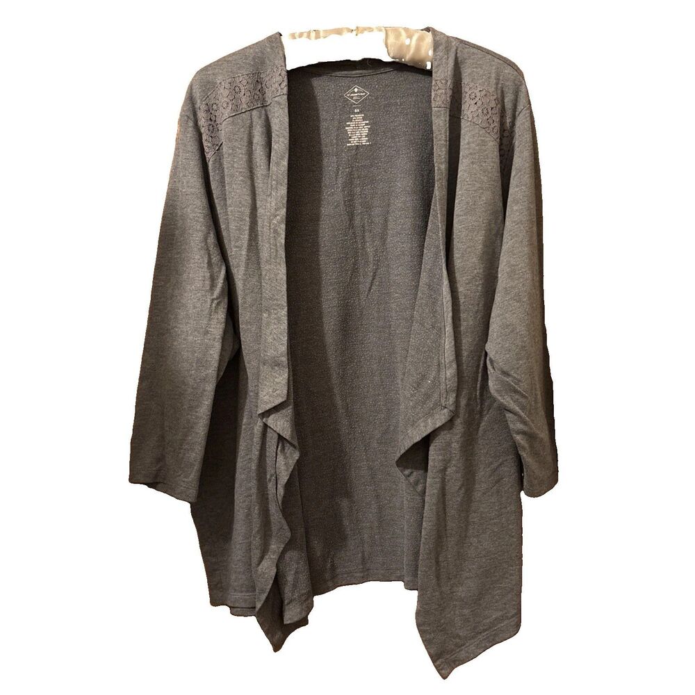 St. John’s Bay Gray Knit Open-Front 3/4 Sleeve Cardigan Sweater Size 3X